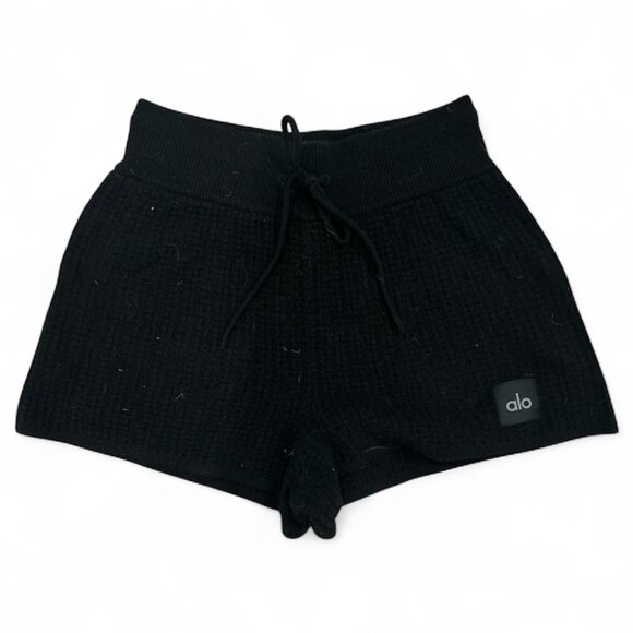 ALO Yoga Pants - alo Cashmere High-Waist Plush Waffle Short in Black XS